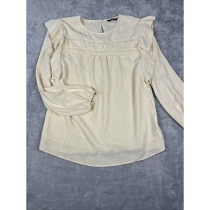 BTFBM Women Top Large Long Sleeve‎ Butter Yellow Ruffle Textured Lace Prairie
